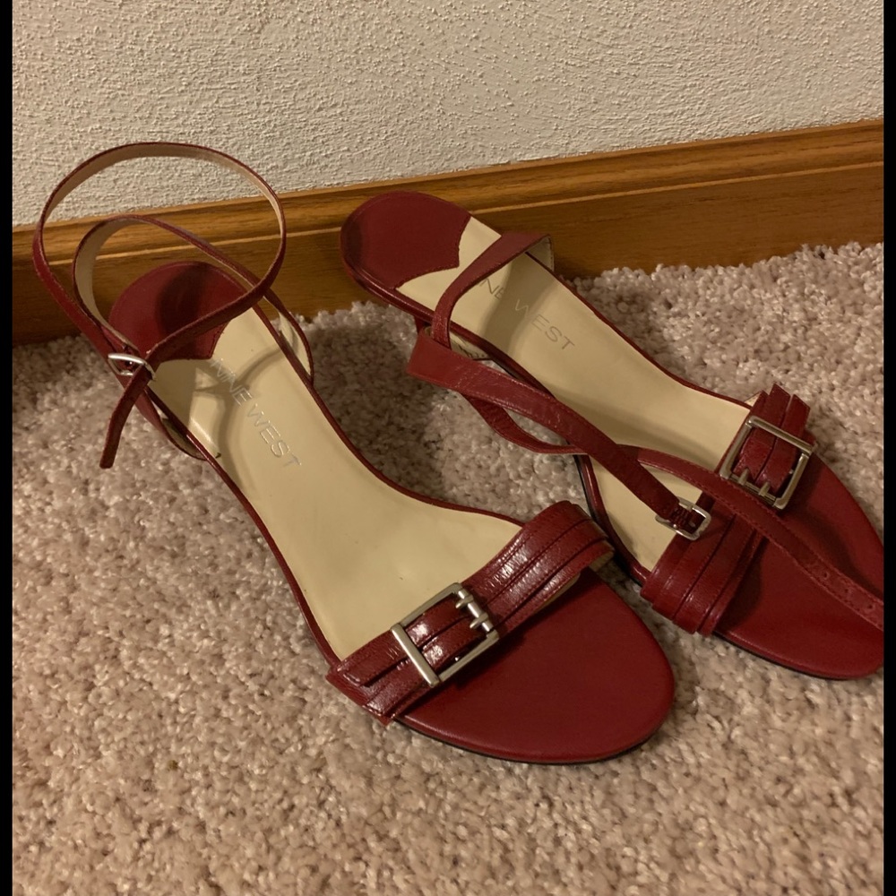 Nine West red ankle strap heels